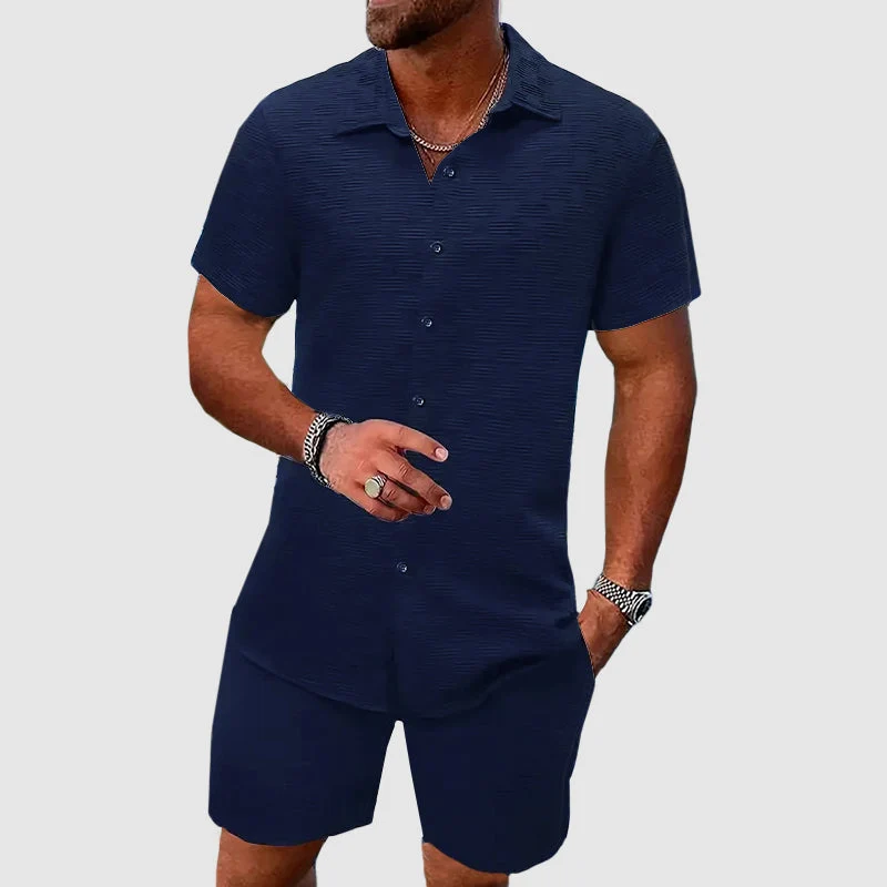 Darian | Herren Kurzarm Hemd Shorts Set Strukturiert