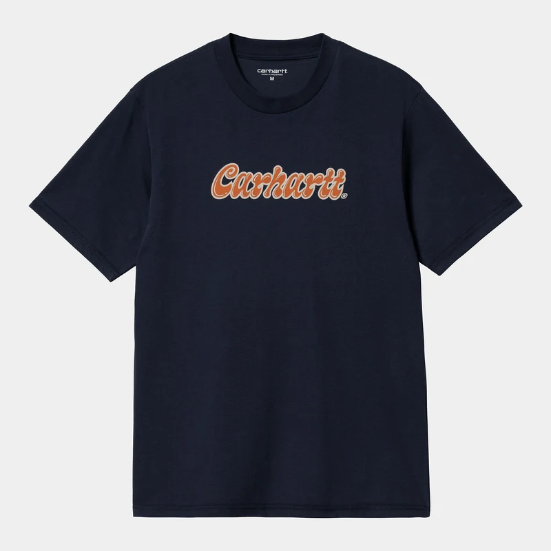 Carhartt WIP Herren Liquid Script Kurzarm-Bio-T-Shirt – Blau