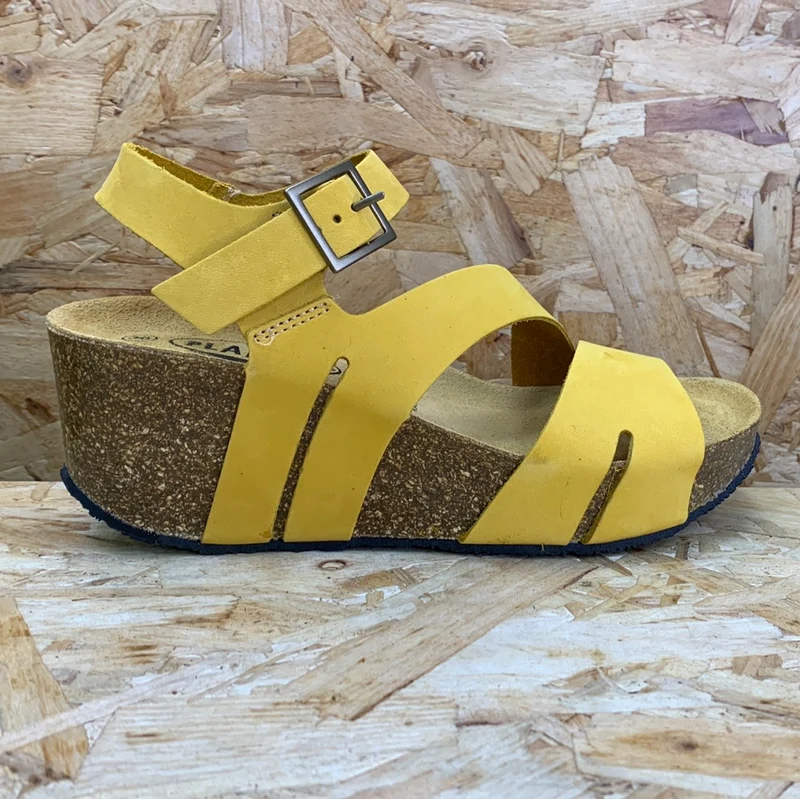 Plakton Damen Rome Hi Keilsandalette aus Nubukleder - Gelb
