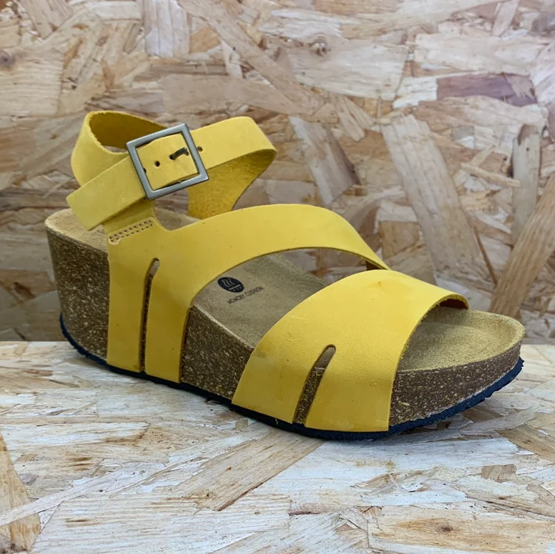 Plakton Damen Rome Hi Keilsandalette aus Nubukleder - Gelb