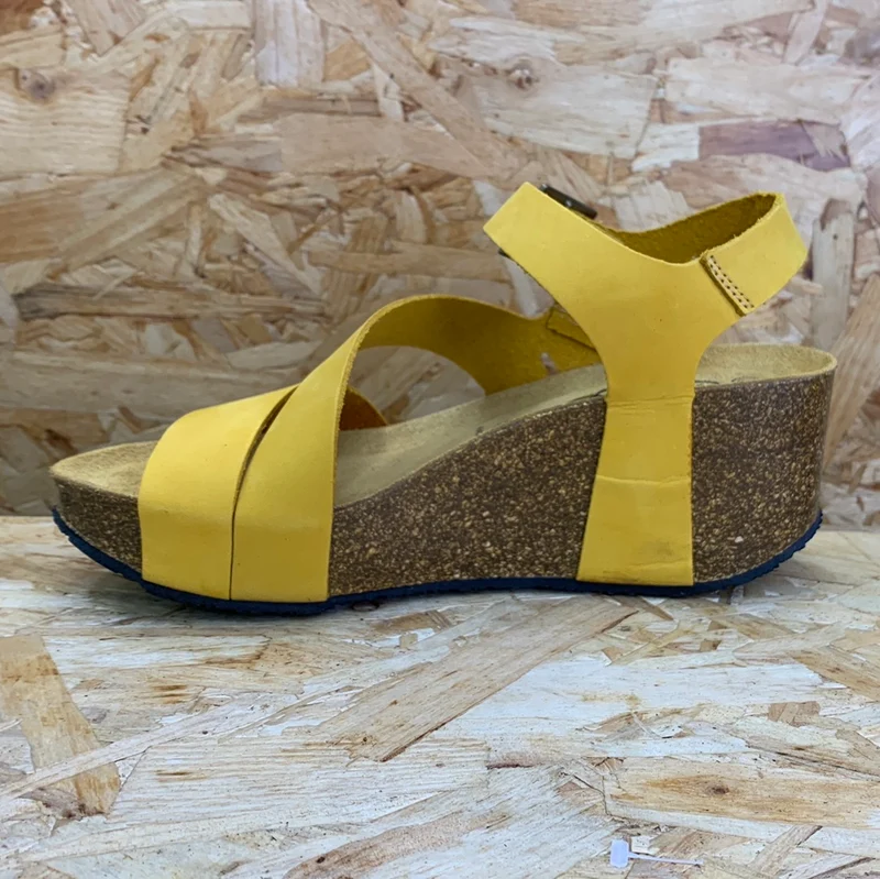 Plakton Damen Rome Hi Keilsandalette aus Nubukleder - Gelb