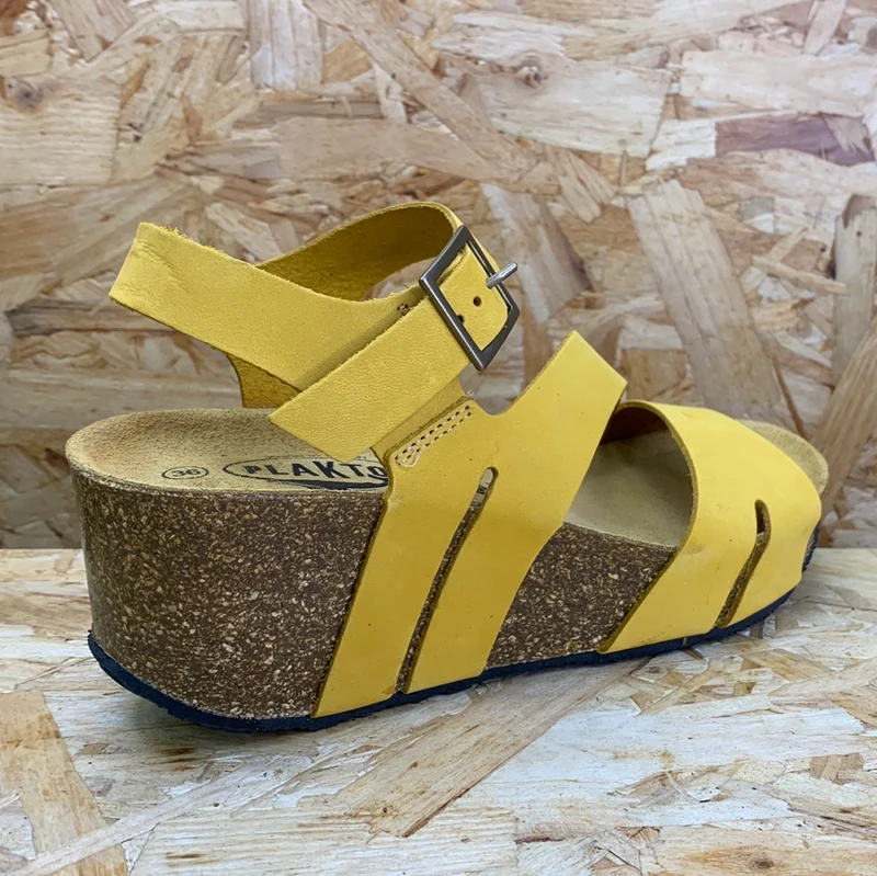 Plakton Damen Rome Hi Keilsandalette aus Nubukleder - Gelb