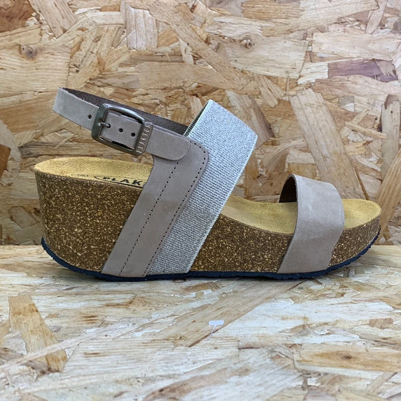 Plakton Damen Milan Hi Keilsandalette aus Leder – Taupe