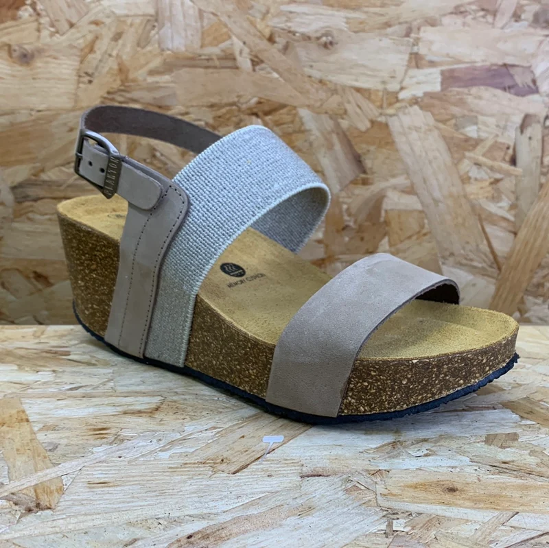 Plakton Damen Milan Hi Keilsandalette aus Leder – Taupe