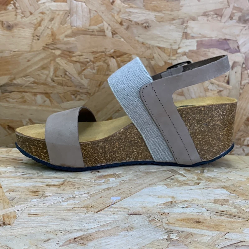 Plakton Damen Milan Hi Keilsandalette aus Leder – Taupe