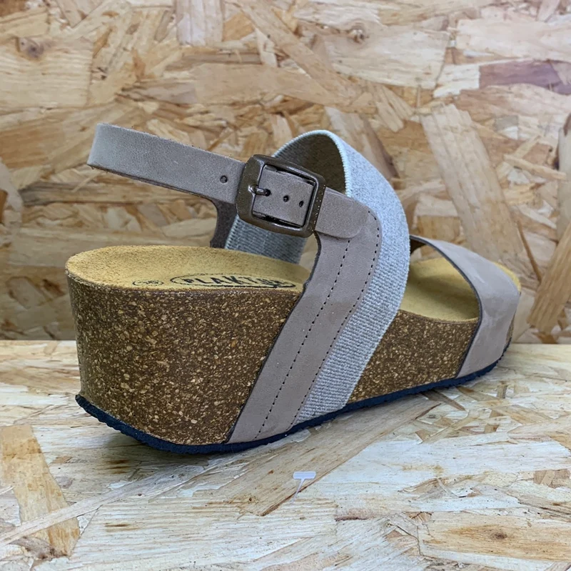 Plakton Damen Milan Hi Keilsandalette aus Leder – Taupe