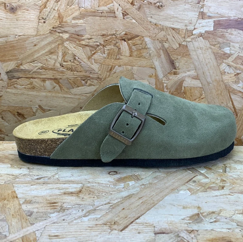 Plakton Gibraltar Leder-Pantoletten für Damen – Khaki