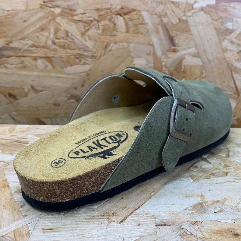 Plakton Gibraltar Leder-Pantoletten für Damen – Khaki