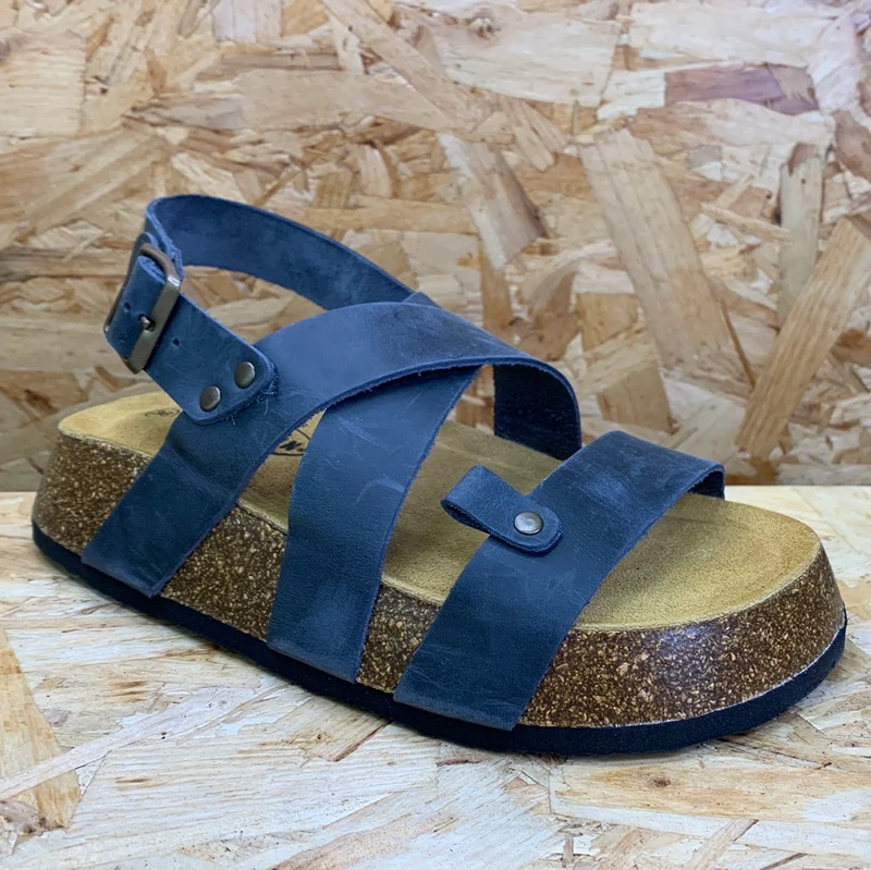 Plakton Delta Quake Apure Leder-Plateausandale für Damen – Marineblau