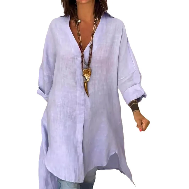Sigrid | Damen Oversized Longbluse Hemdkragen Langarm