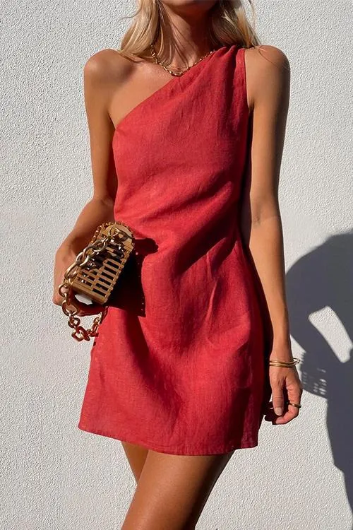 Annika | Damen One-Shoulder Minikleid Ärmellos