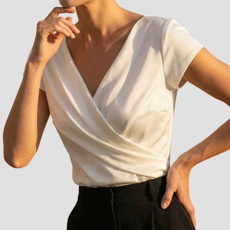 Kirsa | Damen Wickelbluse mit Wickelausschnitt Kurzarm