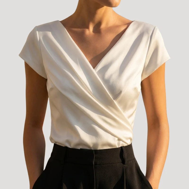Kirsa | Damen Wickelbluse mit Wickelausschnitt Kurzarm