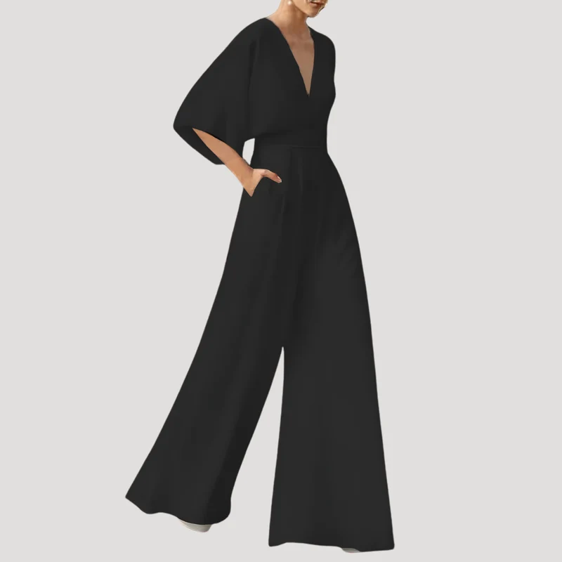 Mirka | Damen Jumpsuit Weites Bein V-Ausschnitt