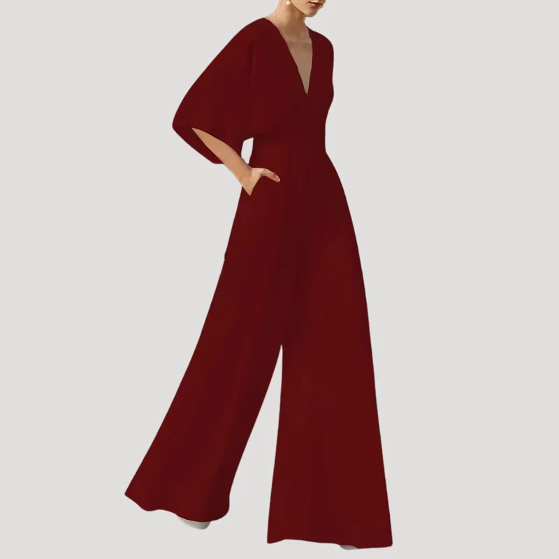 Mirka | Damen Jumpsuit Weites Bein V-Ausschnitt