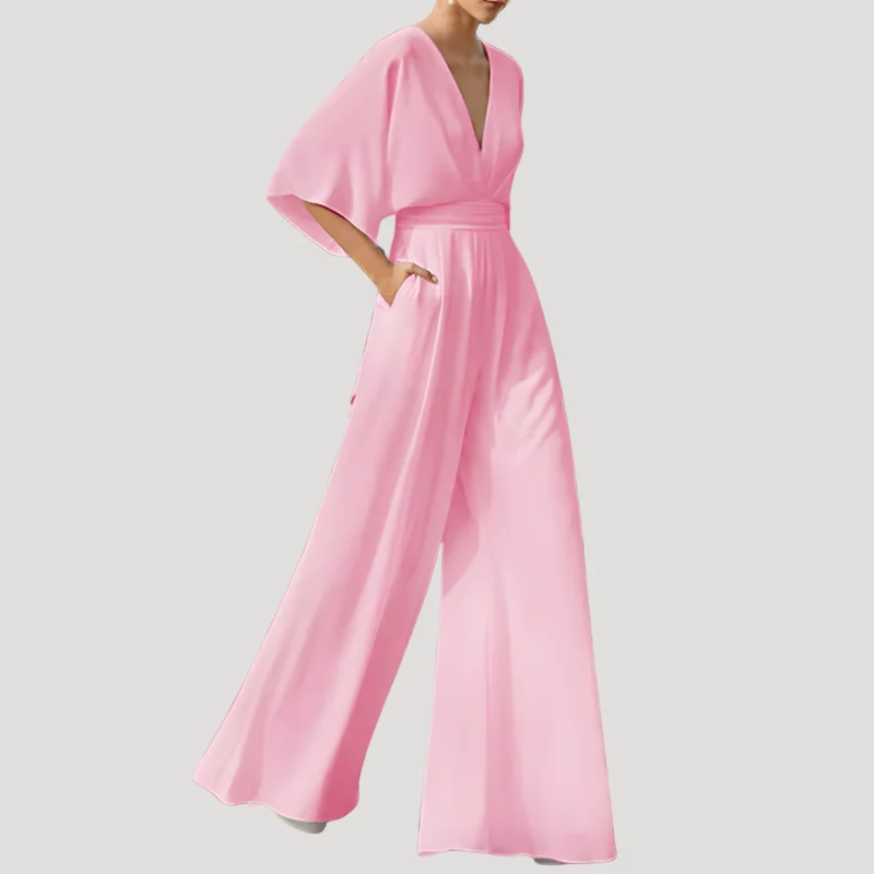 Mirka | Damen Jumpsuit Weites Bein V-Ausschnitt