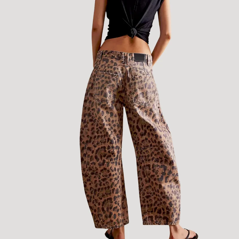 Saskia | Damen Weite Jeans Leopardenmuster Barrel Leg