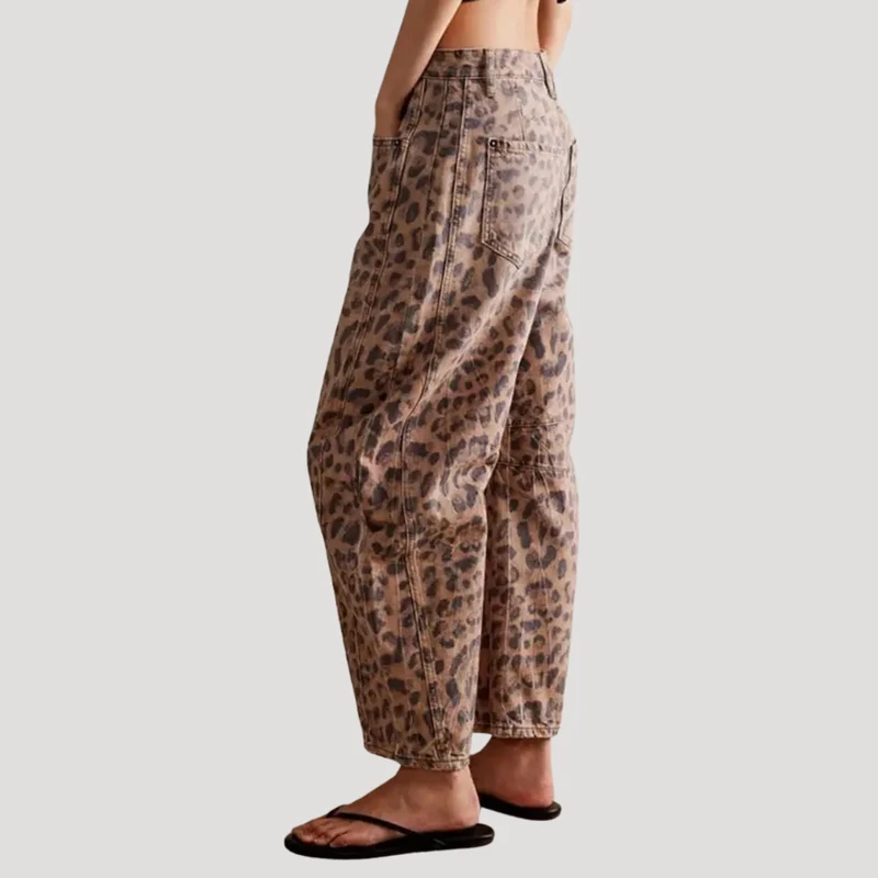 Saskia | Damen Weite Jeans Leopardenmuster Barrel Leg