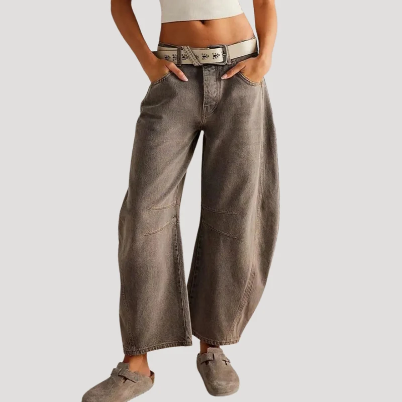 Saskia | Damen Weite Jeans Leopardenmuster Barrel Leg
