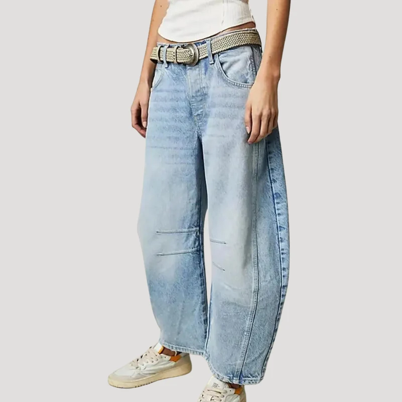 Saskia | Damen Weite Jeans Leopardenmuster Barrel Leg