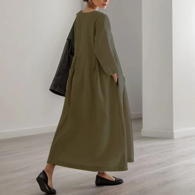 Wibke | Damen Rundhals 3/4-Arm Midikleid A-Linie