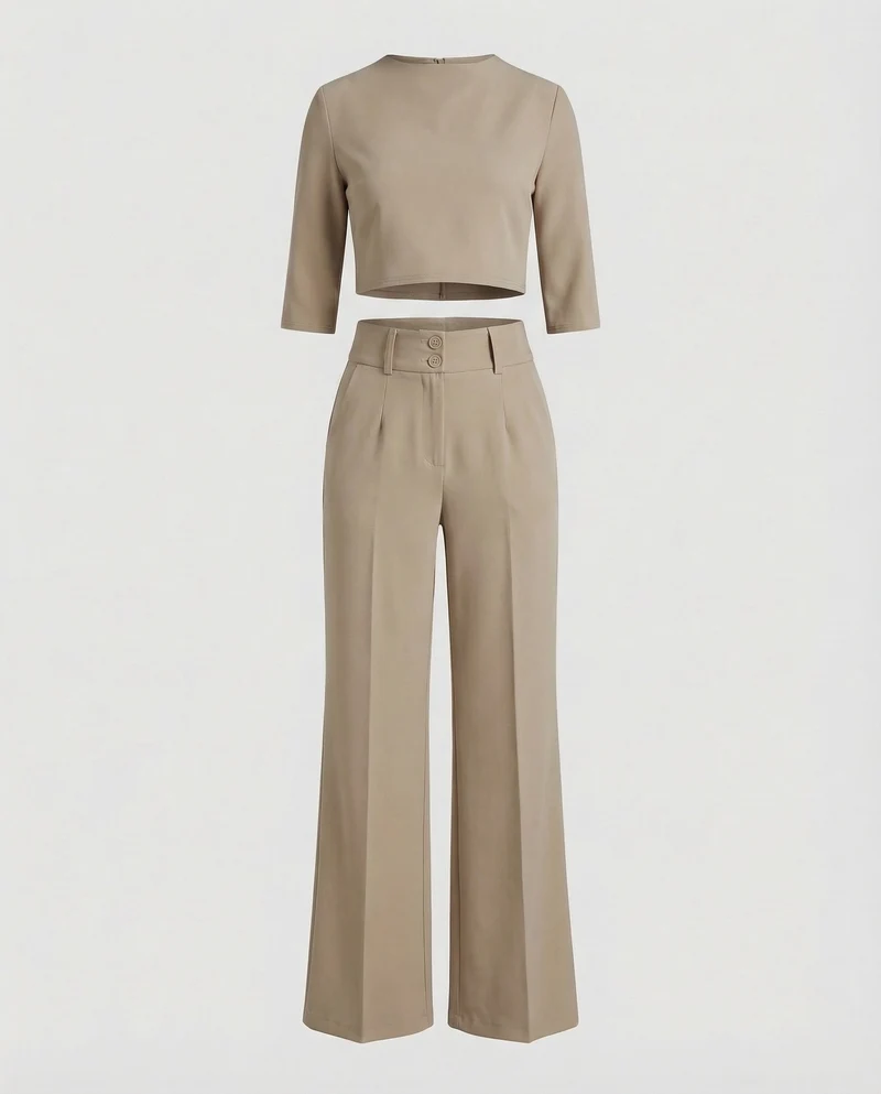Maiken | Damen Zweiteiler Crop Top Weite Hose Set