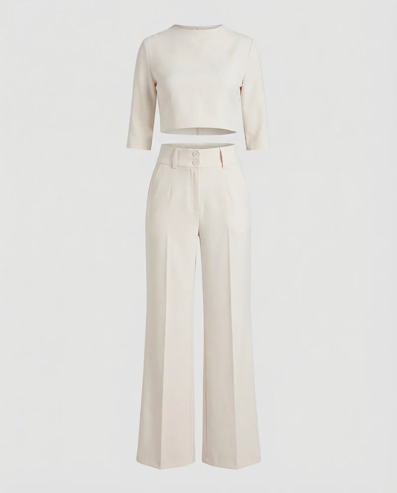 Maiken | Damen Zweiteiler Crop Top Weite Hose Set