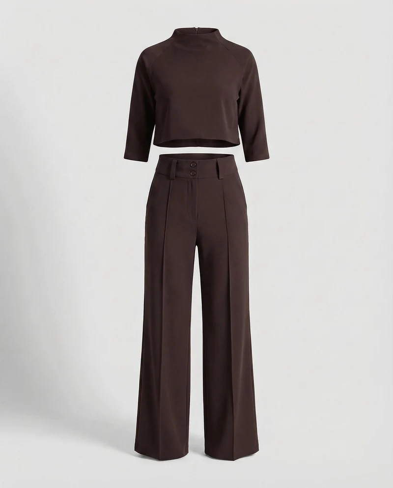 Maiken | Damen Zweiteiler Crop Top Weite Hose Set