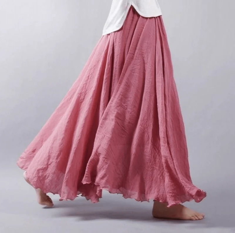 Ingrid | Damen Weit Schwingender Maxirock Elastischer Bund