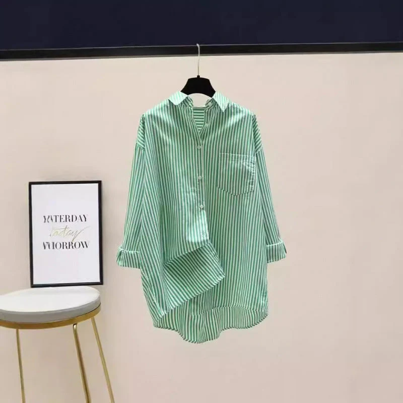Venka | Damen Gestreiftes Oversize Hemd Langarm