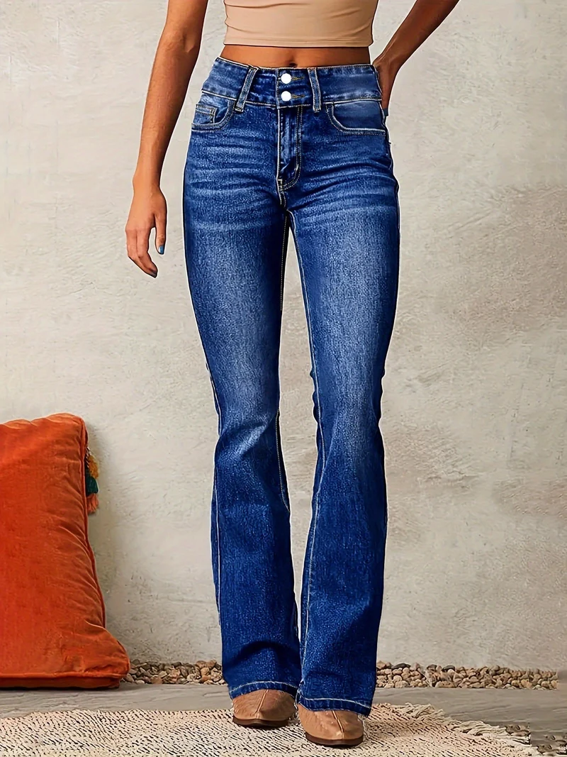Katrin | Damen High Waist Bootcut Jeans Figurschmeichelnd