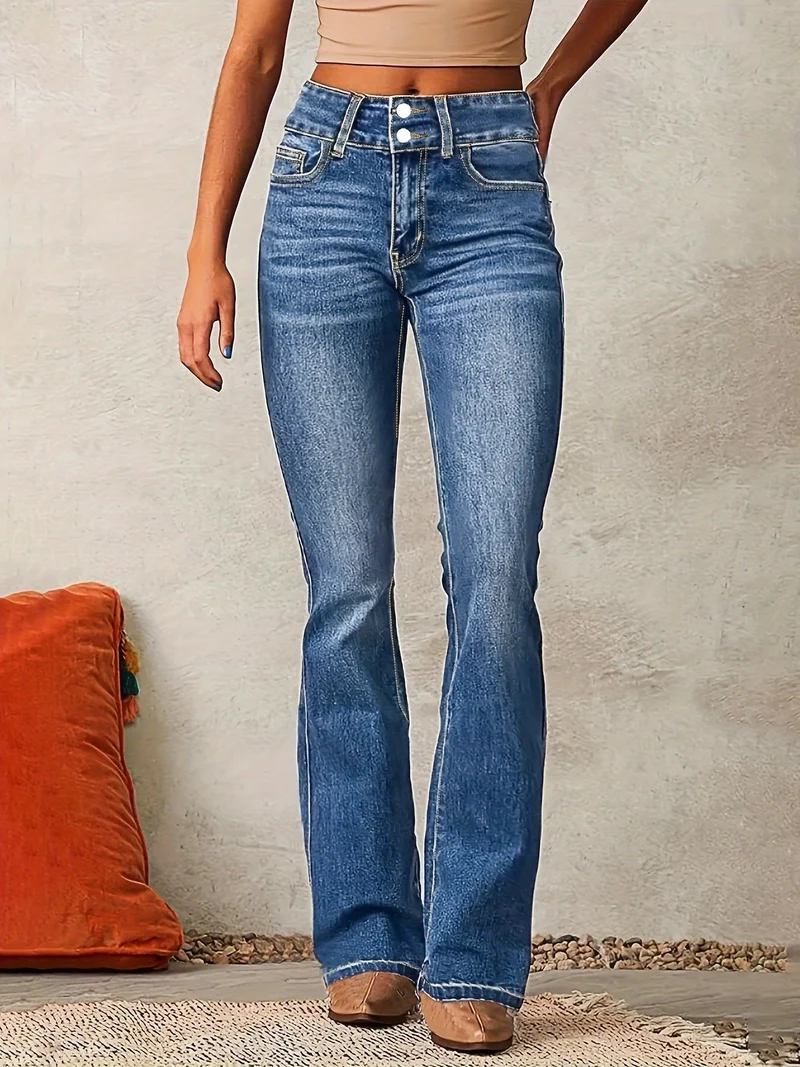 Katrin | Damen High Waist Bootcut Jeans Figurschmeichelnd