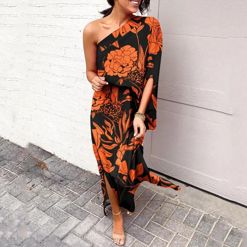 Leonie | Damen One-Shoulder Blumenprint Maxikleid