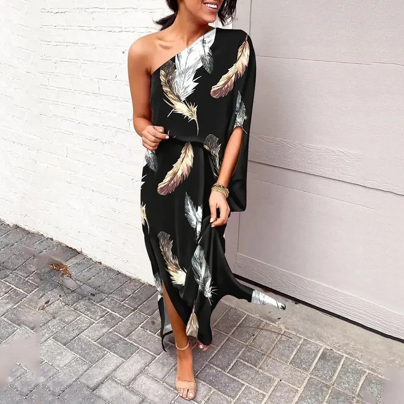 Leonie | Damen One-Shoulder Blumenprint Maxikleid