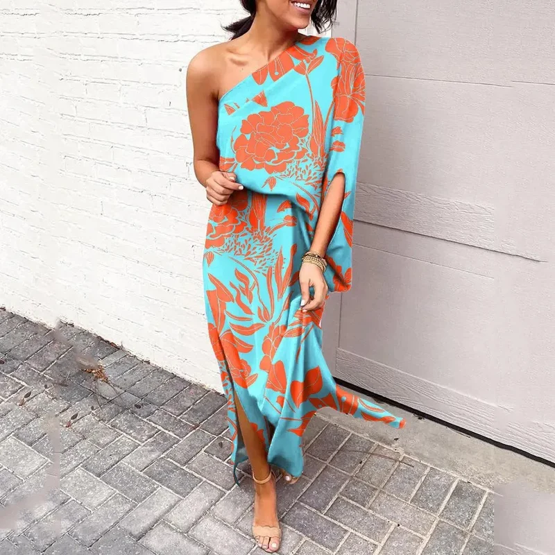 Leonie | Damen One-Shoulder Blumenprint Maxikleid