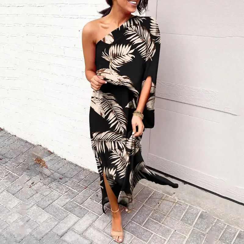 Leonie | Damen One-Shoulder Blumenprint Maxikleid