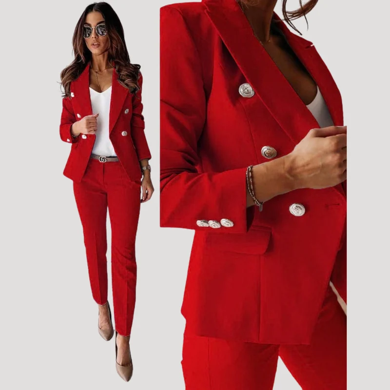 Elske | Damen Zweireiher Blazer Hosenanzug Set
