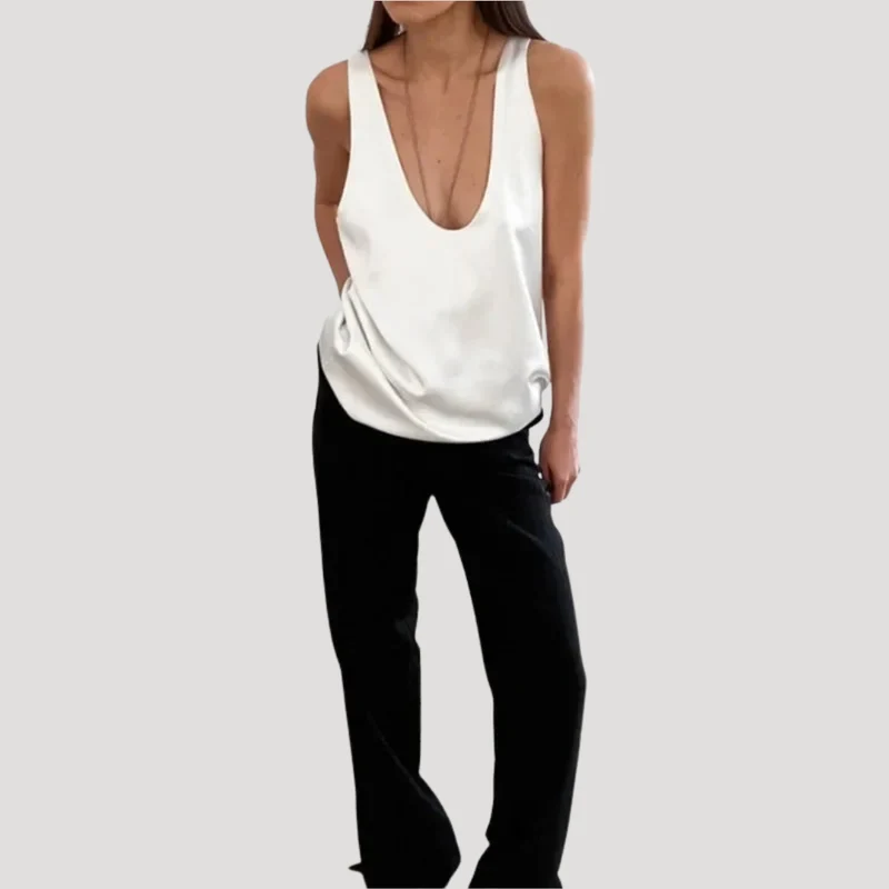 Katja | Damen Tanktop Tiefem V-Ausschnitt Ärmellos
