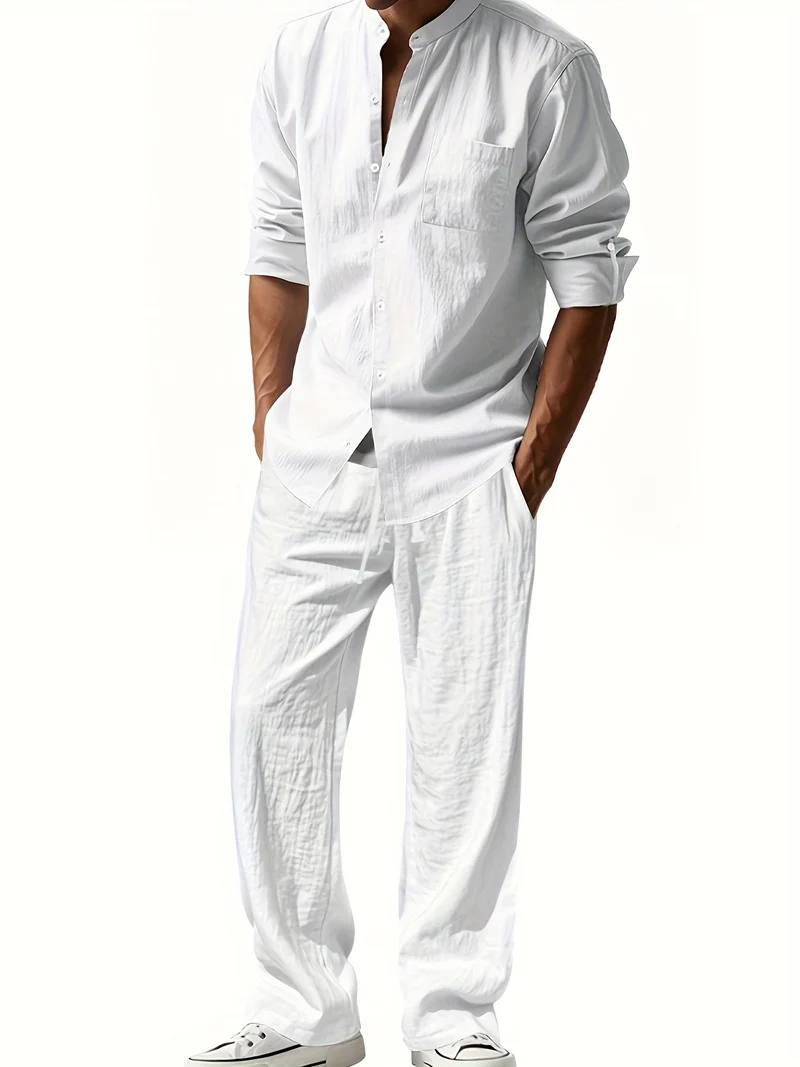 Theron | Herren Stehkragen Zweiteiler Hemd und Hose Set