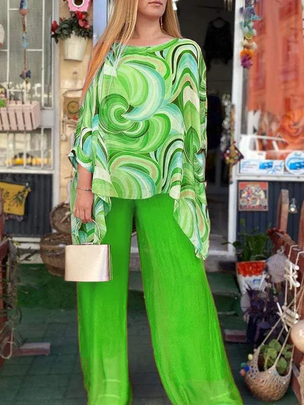Tamsin | Damen Zweiteiler Set Oversize Bluse Palazzo Hose
