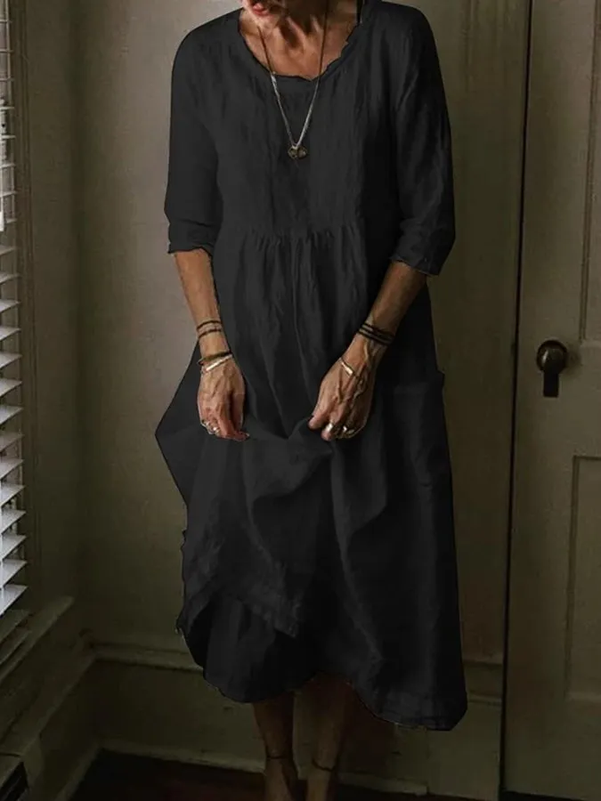 Wibke | Damen Midikleid Rundhals 3/4-Arm Weiter Schnitt
