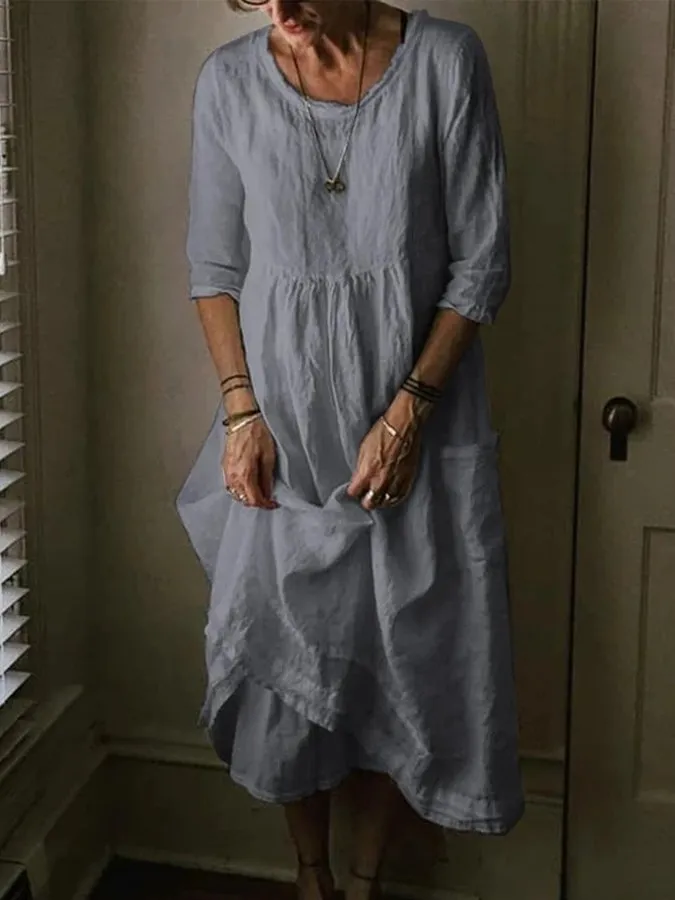 Wibke | Damen Midikleid Rundhals 3/4-Arm Weiter Schnitt