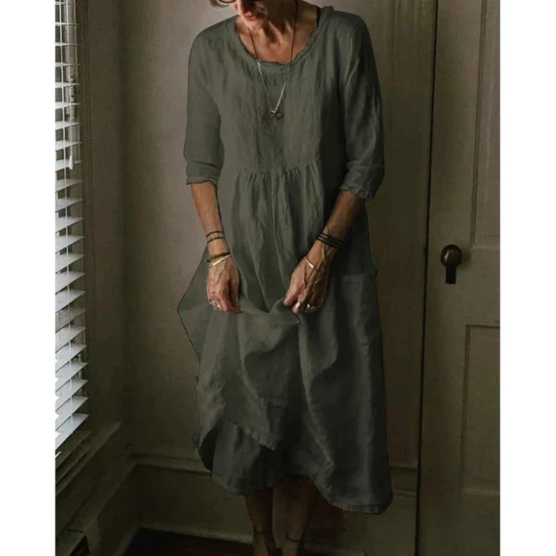 Wibke | Damen Midikleid Rundhals 3/4-Arm Weiter Schnitt