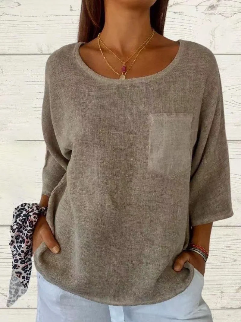 Nadine | Damen 3/4-Arm-Shirt Rundhals mit Brusttasche