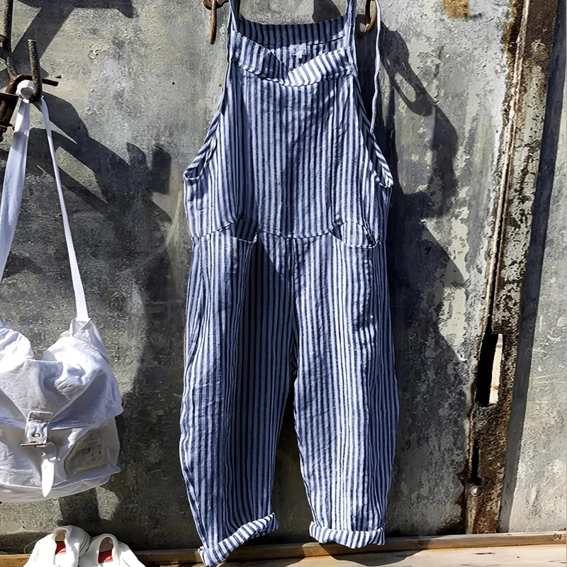 Marike | Damen Gestreifte Weite Latzhose mit Taschen