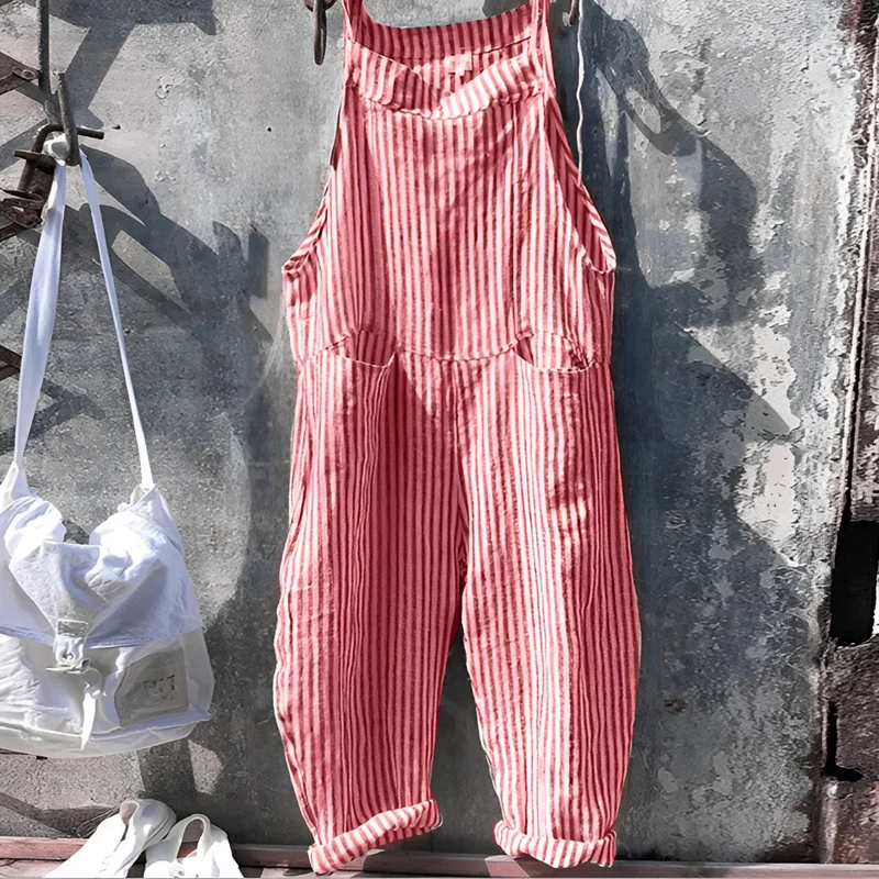 Marike | Damen Gestreifte Weite Latzhose mit Taschen