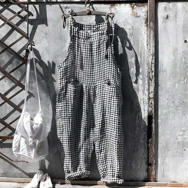 Marike | Damen Gestreifte Weite Latzhose mit Taschen