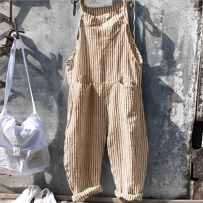 Marike | Damen Gestreifte Weite Latzhose mit Taschen