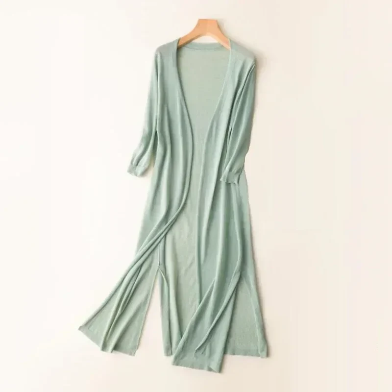 Elsbeth | Damen Langer Cardigan Offen Maxi Strickjacke