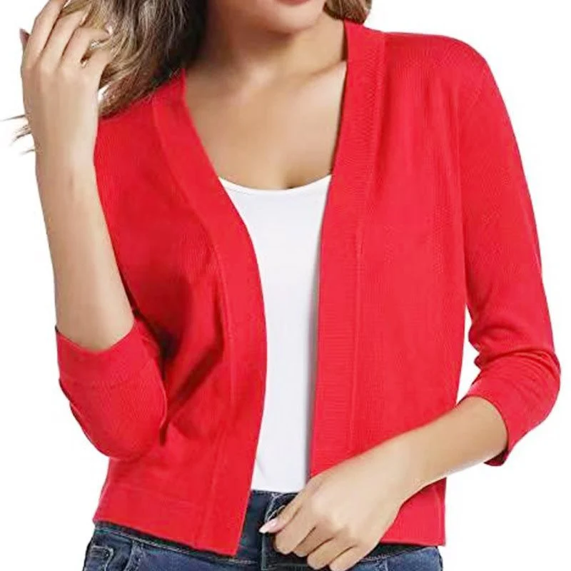 Thordis | Damen Strickjacke Offene Front 3/4 Arm